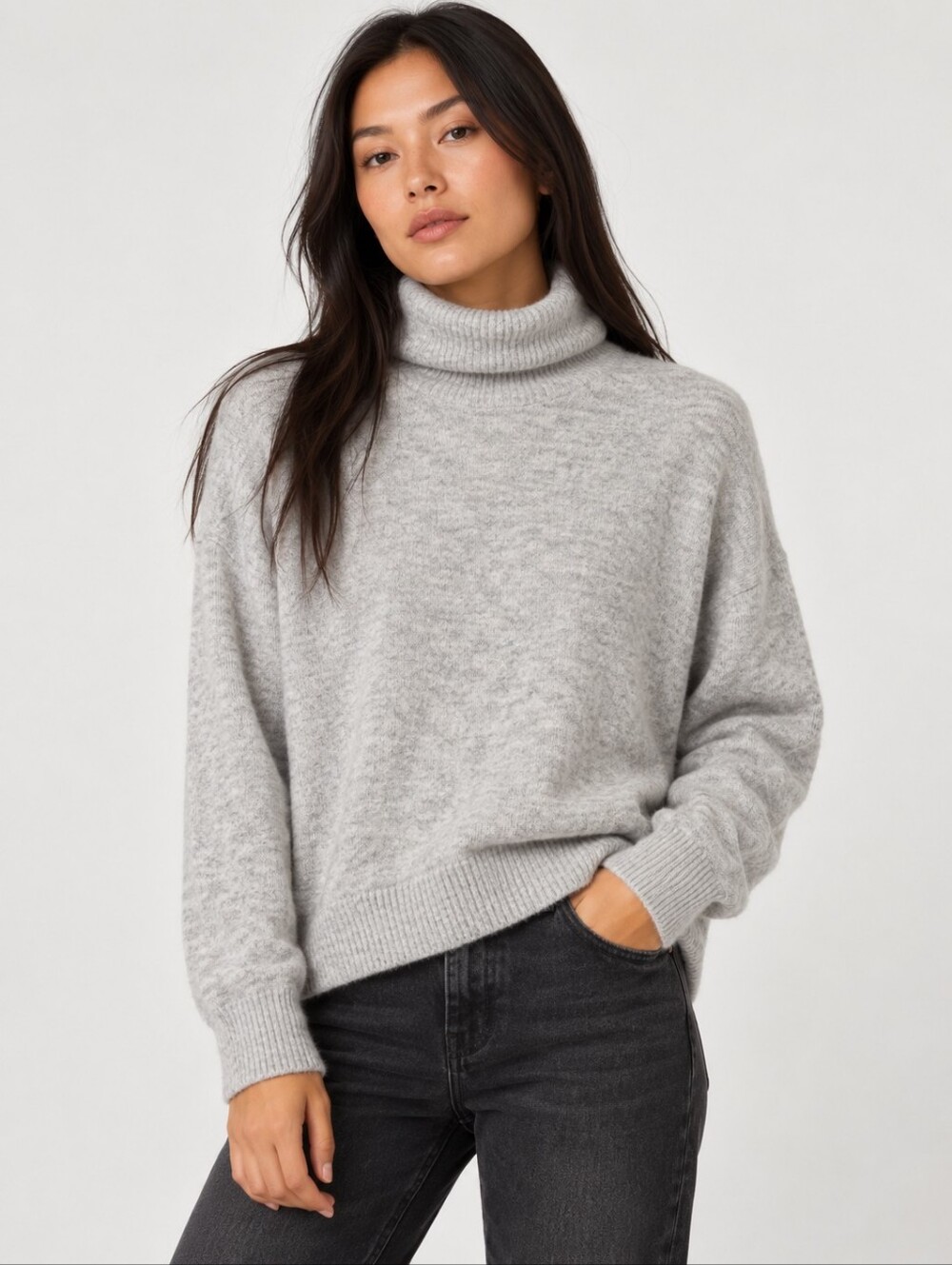 Lulus Gray Turtleneck Sweater Women’s M Oversized Cozy Knit Pullover